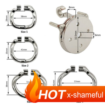 Flat Reverse Pressing Stainless Steel Male Chastity Device Cage Ring Lock Belt