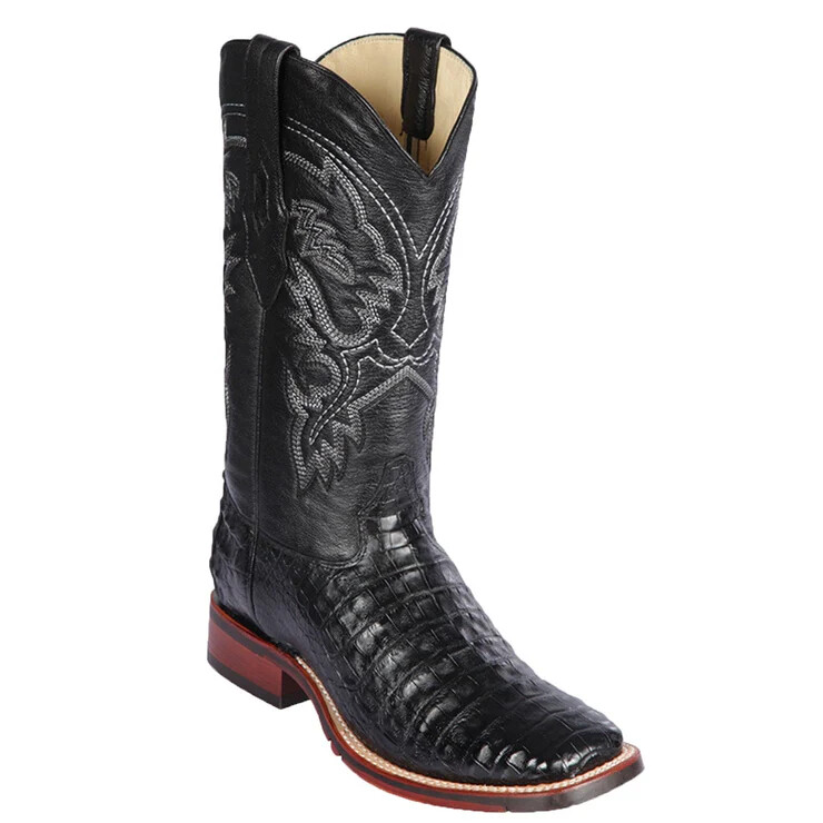 Los Altos BLACK Crocodile Square Toe TPU Rubber Sole Western Boot EE 8268205
