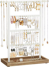 Jewelry Organizer, 4-Tier Earring Holder Organizer Stand with Base Tray, Gift fo
