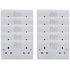 10 x Double Socket 13A White 2 Gang for UK Plug Twin Switched 13 Amp Double Pole