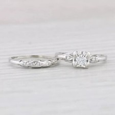 Art Deco Round Lab Created Diamond Engagement 925 Silver Bridal Ring Set