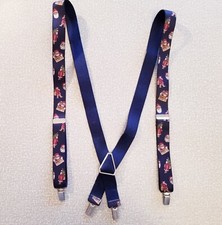 CAS W Germany Santa Print Clip On Suspenders Brace Silver Christmas Holiday