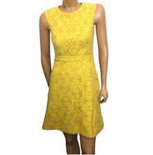 J.Crew yellow textured round neck sleeveless Fit Flare dress Women's size 00