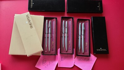 SHEAFFER White Dot Brushed Chrome Ballpoint Pen Pencil Set NOS Easter Present US