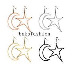 Hollow Sun Moon Star Asymmetric Large Stainless Steel Earring Women Jewelry Gift