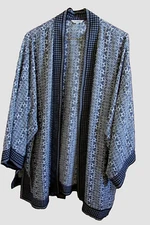 Max Studio Open Front Kimono Top Plus Size 1X Printed Chiffon Black White-NWOT