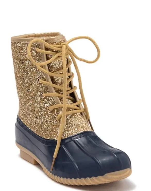 SUGAR Women s Skipper Duck Rain Boots Gold Glitter Navy Blue Size 6 7 8
