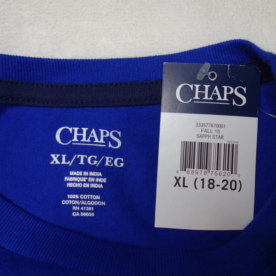 NUEVO CON ETIQUETAS Camiseta Chaps Jóvenes Niños 18/20 Extra Grande XL Azul Logo Camiseta Informal Foto 3 de 4
