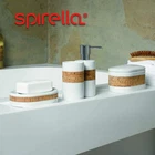Spirella Nature Bathroom Accessory Set Soap Dispenser Dish White Cork Toothbrush