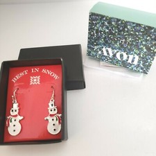 Snowman Holiday Drop Silver tone Best In Snow Earrings Avon