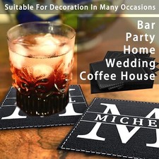 Leather Coasters Set With Holder Absorbent Cup Pad Drinks Mat Xmas Decor Gift