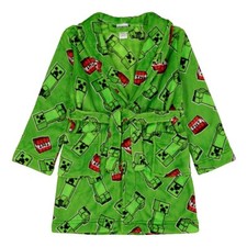 Minecraft Creeper Fleece Robe One Piece Boy Pajamas Boy's Girl's 4 5 6 7 8 10 12
