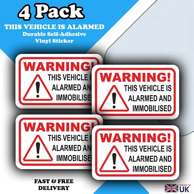 4er-Pack Vinyl-Aufkleber ''Dieses Fahrzeug ist alarmiert & immobilisiert'' - wasserdicht, 50 mm