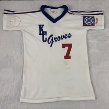 Vtg KC Groves Baseball Jersey Youth Large Rawlings Stained Kansas City