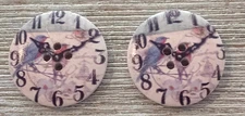 2 Clock Face Bird Sewing Buttons Crafting Round Wood 4 Hole 1.25" 