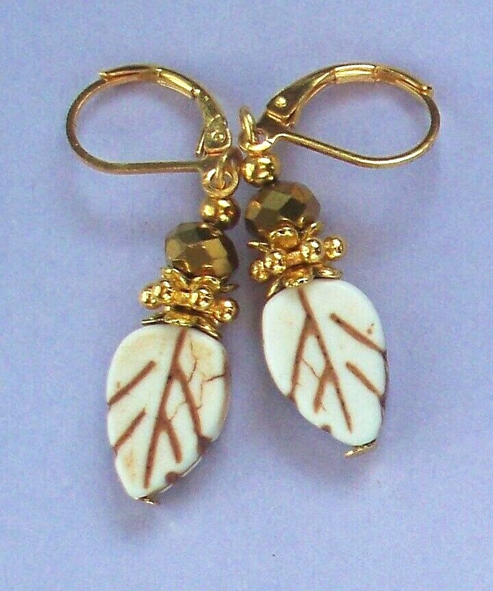 LEAF SHAPE HOWLITE drops handcrafted CHOOSE color & metal X2 | eBay