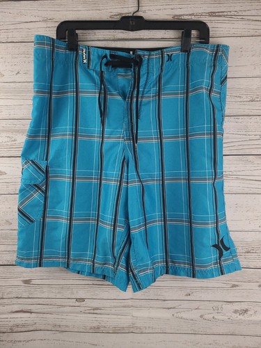 Hurley Herren blau mit schwarz kariertem Board Surf Badeshorts Gr. 34 EUC Tasche! - Bild 12 von 19