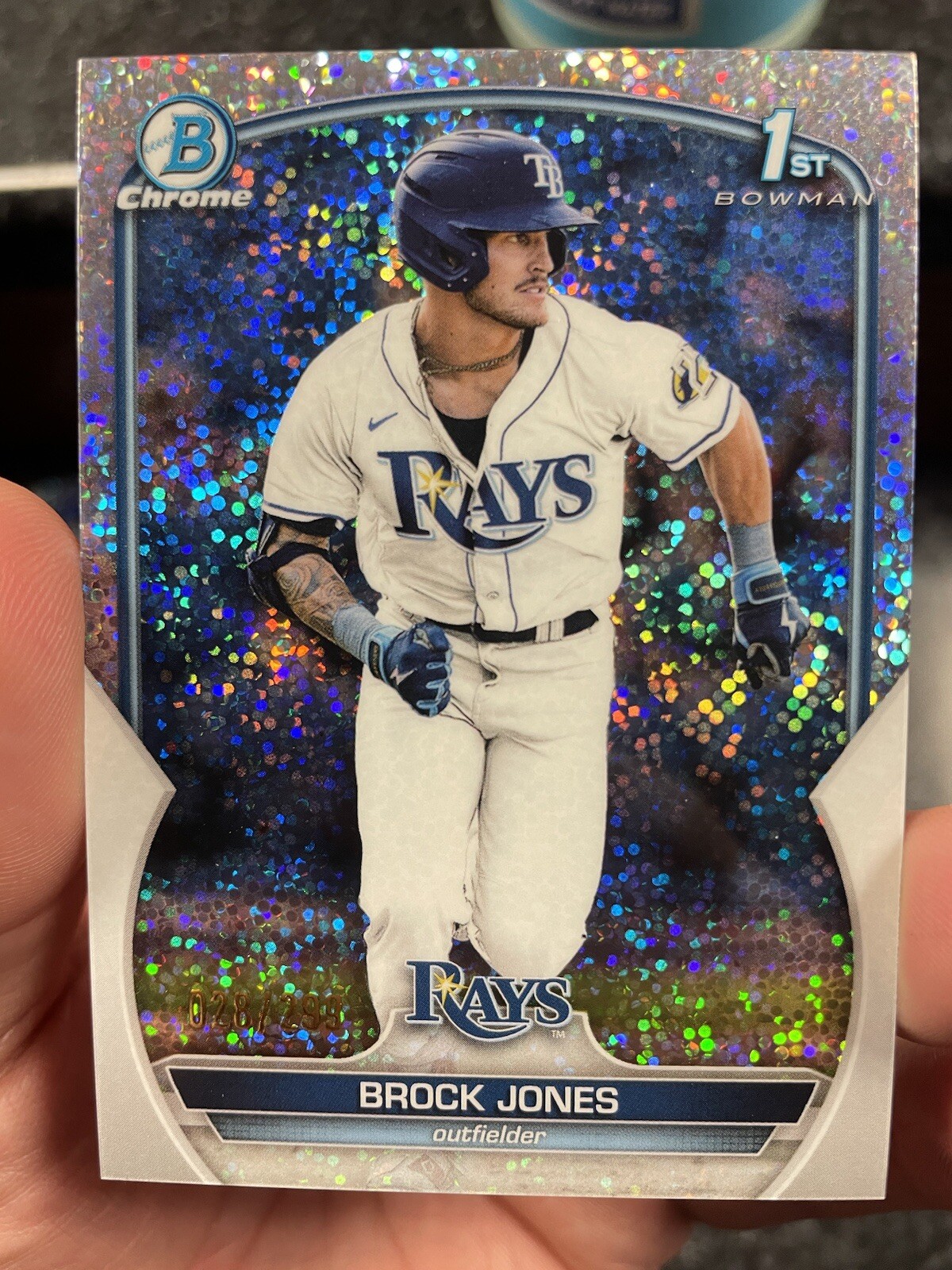2023 1st Bowman Chrome Silver Speckle RC Refractor #28/299 Brock Jones #BCP-115