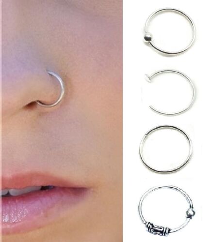 100% Solid Sterling Silver Small Thin Nose Ring Stud Hoop 6mm & 8mm - Picture 3 of 4