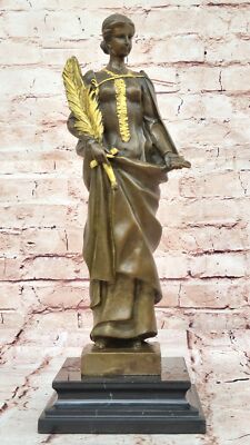 100% Solid Bronze Lady Liberty Greek Roman Goddess Sculpture Hot Cast Figurine