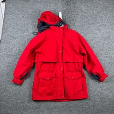 Vintage Eddie Bauer Jacket Adult M Red Mountain Parka Cinch Waist Hood Womens