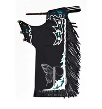 Bull Riding Pro Rodeo Chaps black Smooth Leather Bronco Show Adult fringe chap