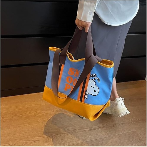 Snoopy canvas tote bag, large capacity, shoulder strap, zipper, inner pocket - Picture 5 of 6