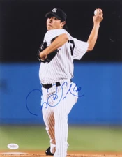 CHIEN-MING WANG SIGNED 11”x14” GAME ACTION PITCHING PHOTO NY YANKEES + JSA COA