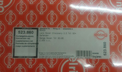 LAND ROVER/RANGE ROVER 200TDI BOTTOM ENGINE GASKET+SEAL SET - ELRING - STC1557 - Picture 2 of 4