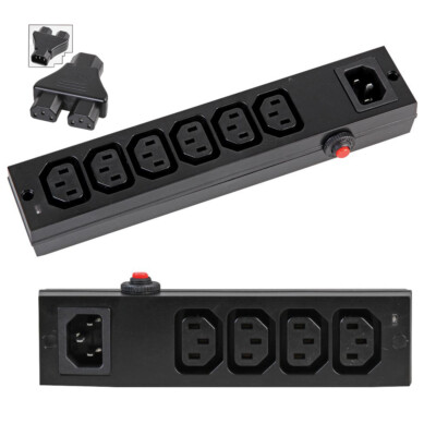 Kaltgeräte Stromverteilerblock - 1 in 2, 4, 6 out Splitter 10A Schutzschalter C13 bis C14