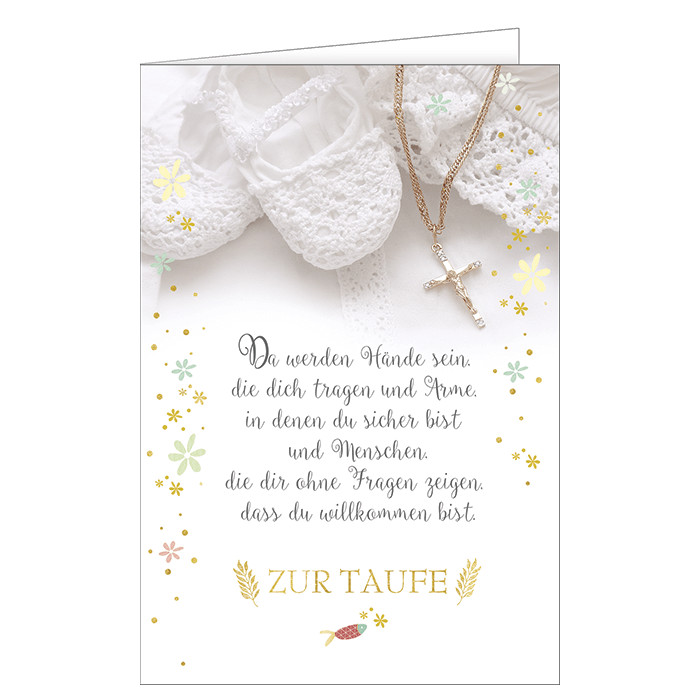 Taufe - Glückwunschkarte – Schühchen mit Kette – "Zur Taufe..." - Format 11,5 x