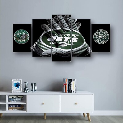 New York Jets Gloves NFL Football Team Logo 5 Piece Panel Canvas Wall Art Decor
