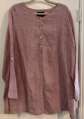 Tahari Women s LS 100% Linen Tunic Rose - Size 2XL