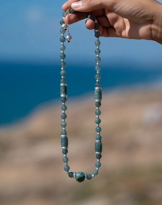 Handcrafted Beaded Necklace Guatemalan Jade  & sterling Silver 925 spacers 