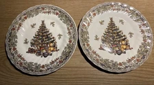 Two (2) QUEEN'S MYOTT FACTORY Season's Greetings 8" Salad Plates