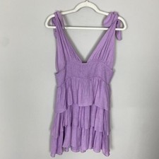 Lovers and Friends Brielle Mini Dress Purple Tie Shoulder Tiered Ruffles Smocked