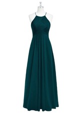 Azazie Ginger Pine A-Line Halter Pleated Chiffon Dress - Worn ONCE