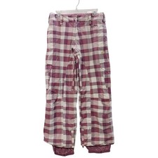 Burton Ski Snow Stow Cargo Pants Plaid Mesh Lined Zip Pockets Pink Womens Small