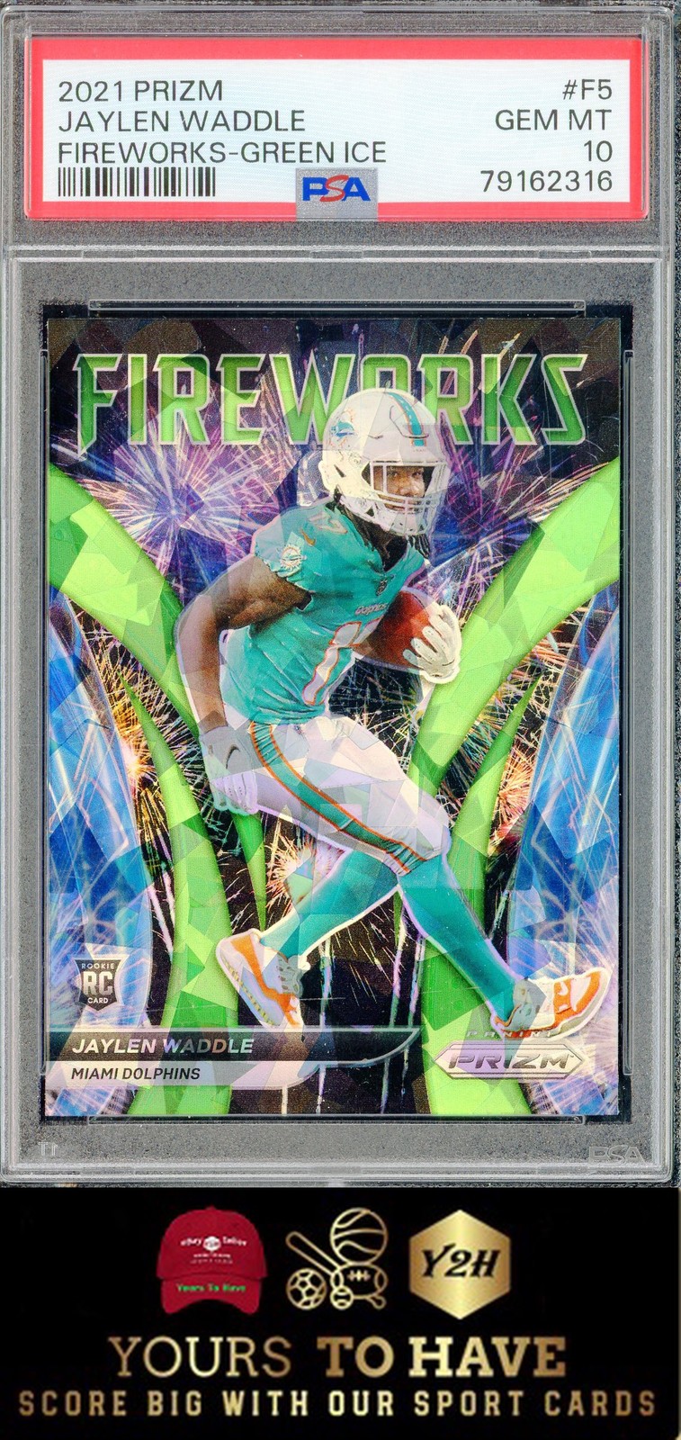 Jaylen Waddle Rookie 2021 Panini Prizm Fireworks #F5 Fireworks-Green Ice PSA 10