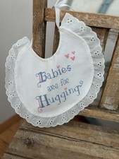 VTG. Hand Embroidered Baby Or Doll Bib Hand Sewn Babies Are For Hugging NEW