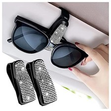 Set of 2 Bling Rhinestone Car Sun Visor Glasses Holders with Anti Silver-2pcs