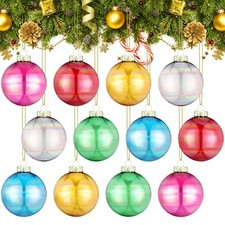 12 Pcs Christmas Glass Ball Ornaments 2.36 Inch Multicolor Iridescent Glass H...