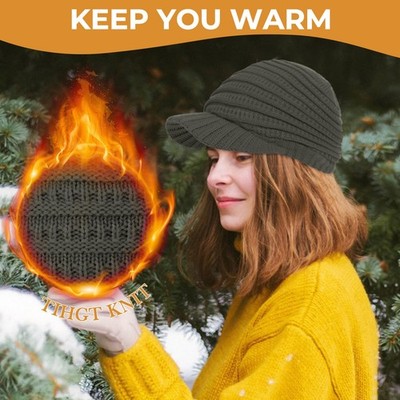 Womens Satin Lined Beanie Slouchy Winter Knit Hat Newsboy  display picture 1