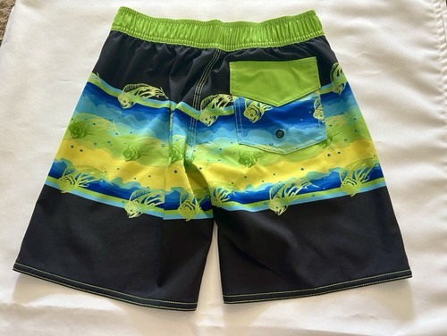 Boy Size 8 Swim Shorts Kids Medium Bathing Suit Fish Stripes Swimsuit - Picture 7 of 13