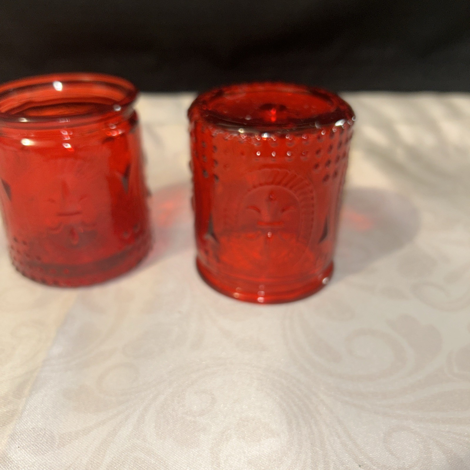 vintage viking Glass Ruby Red Diamond Point Fairy Lamp Top