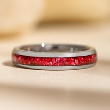 Silver Tungsten Ring with Red Lab-Created Garnet Inlay - 4MM
