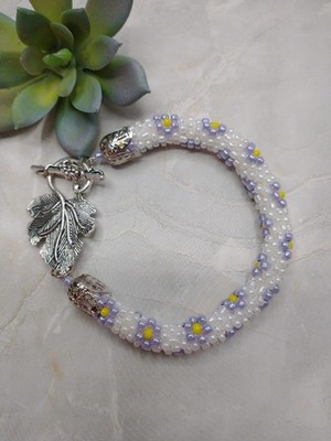 New Hand Crafted Woman's Spiral Bead Crochet Flower Design Bracelet