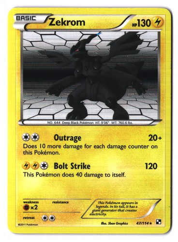 Pokemon ZEKROM 47/114 Holo Rare (2011 Black and White Base) LP/Light Play