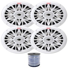 4x Pyle PLMR692 6x9" 260W 2-Way Full-Range Marine White Speakers, Speaker Wire