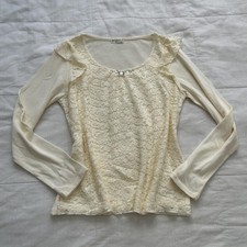 Axes Femme Cream White Floral Lace Long Sleeve Top Crystal Detail Size M Japan